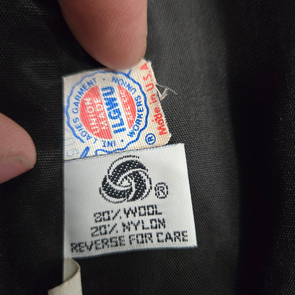 Vintage 80s Colorblock Wool Coat Blue Green Black Beau Brem Overcoat Size 16 - Picture 10 of 12